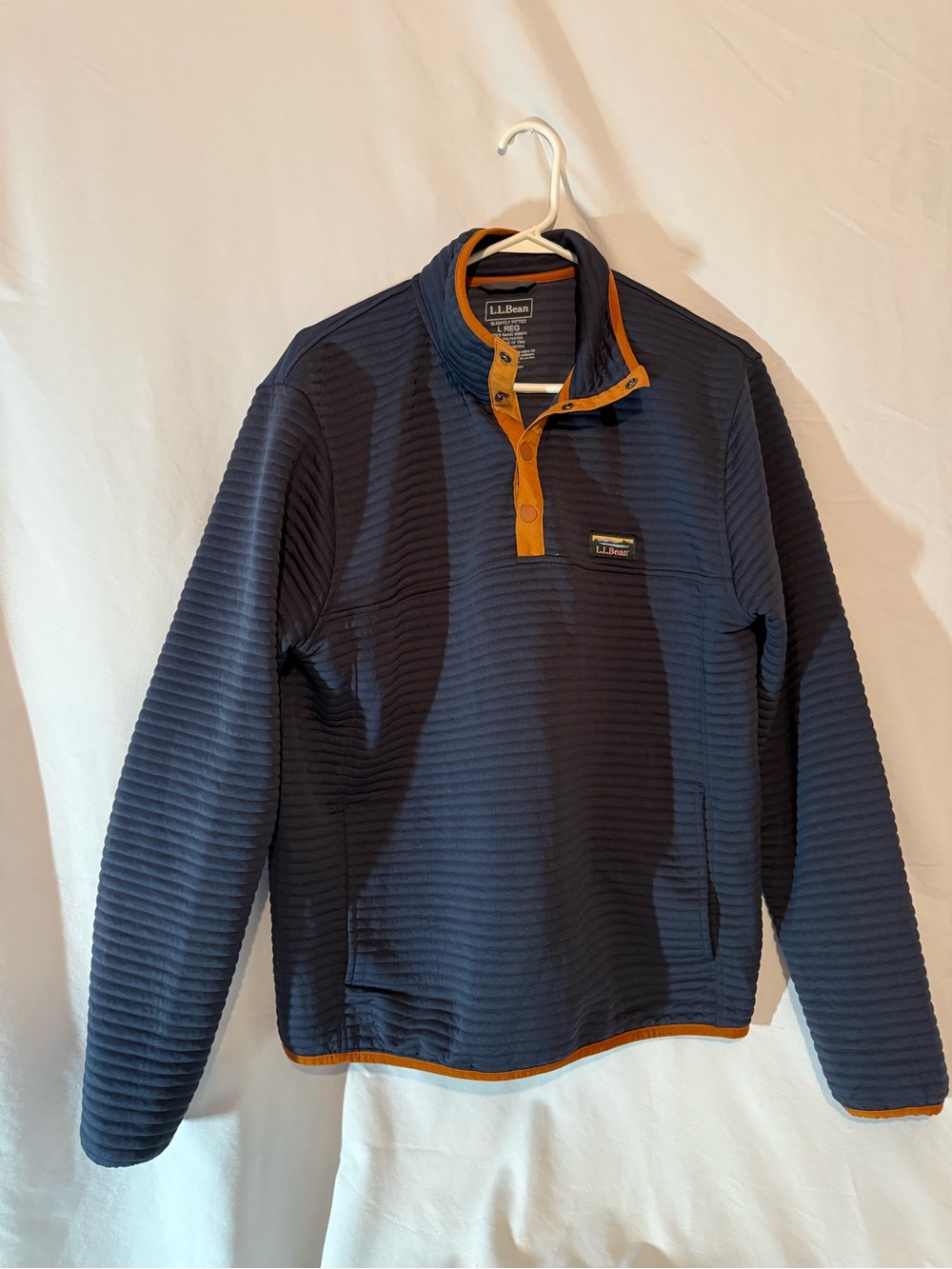 L.L.Bean Airlight Knit Pullover Men’s Large Navy Blue Orange Snap Fleece L Reg